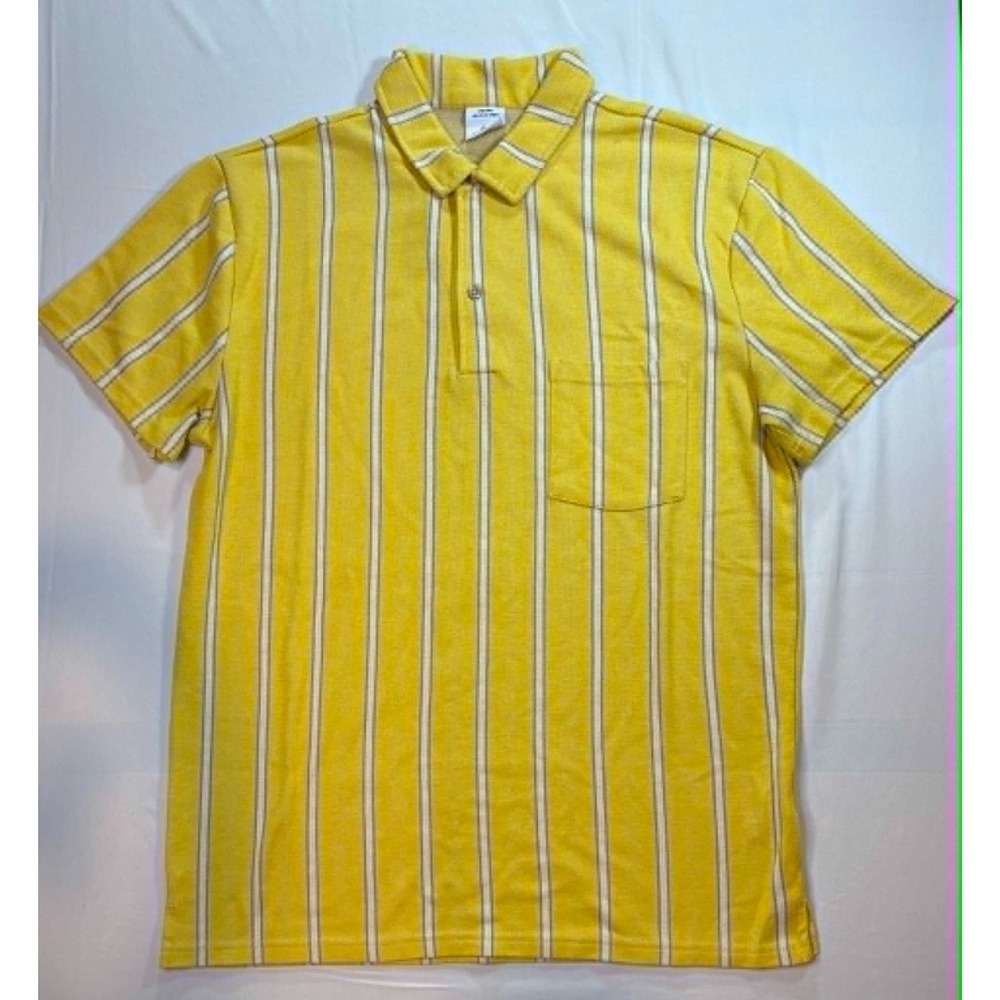 Urban Outfitters Men's M Yellow Vertical Striped Knit Polo Shirt Retro Skater